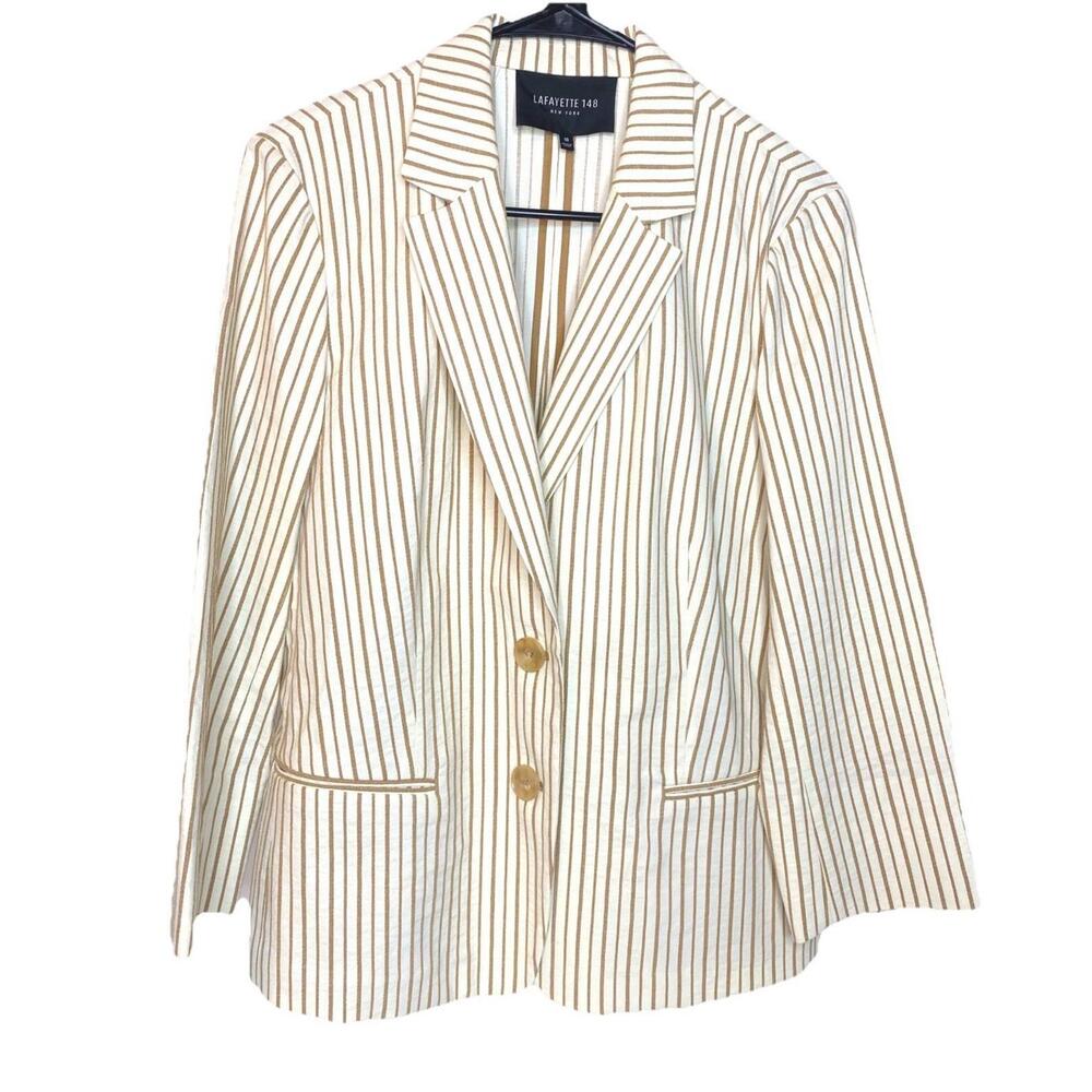 Lafayette 148 New York Carmel Striped Cotton Blazer Jacket Size 10